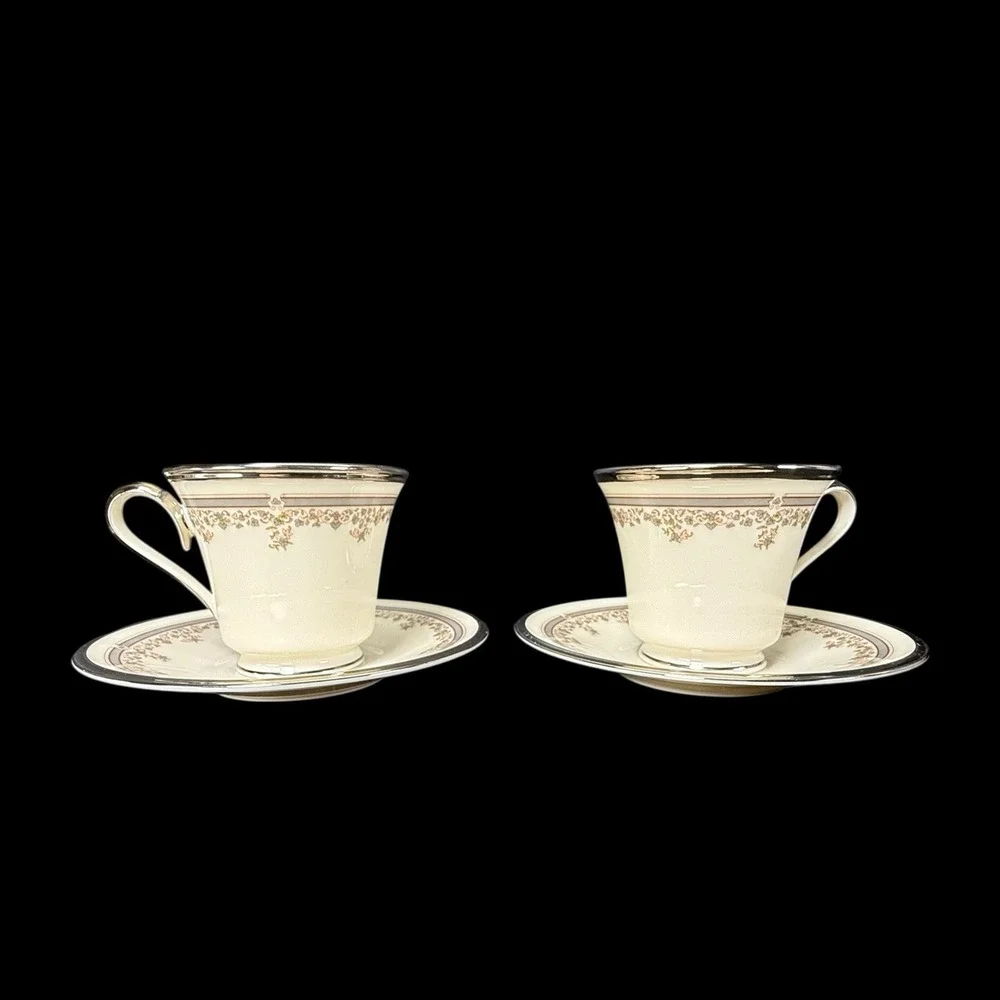 Lenox Lace Point Footed Tea Coffee‎ Cups With Saucers Set Of 2 Read
